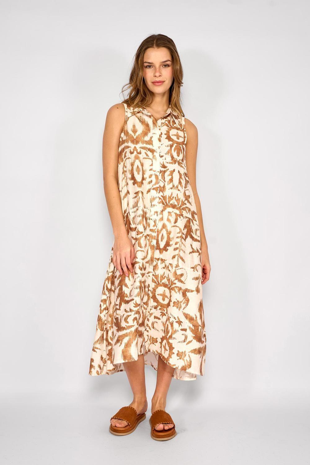 Vestido Largo Camisero Soledad Camel-0