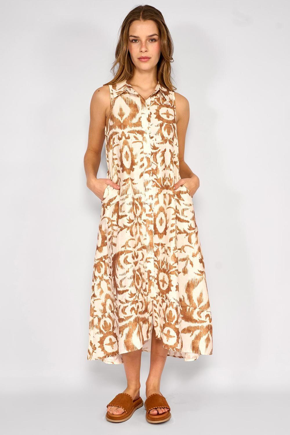 Vestido Largo Camisero Soledad Camel-2