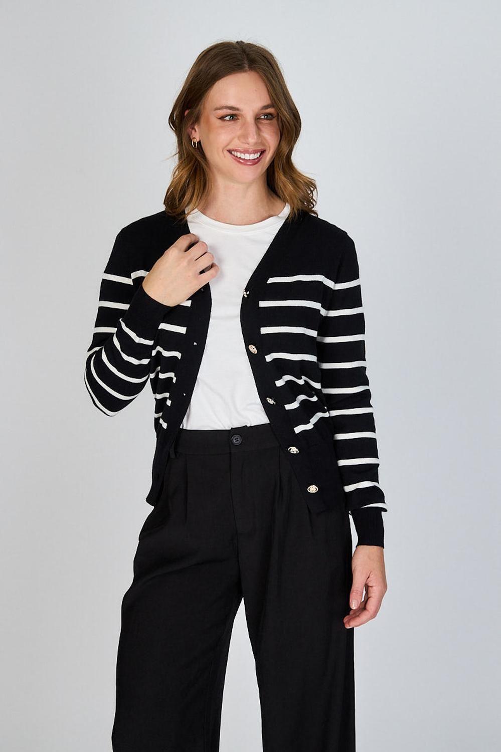 Cardigan con Líneas Milagros Negro Eclipse-0