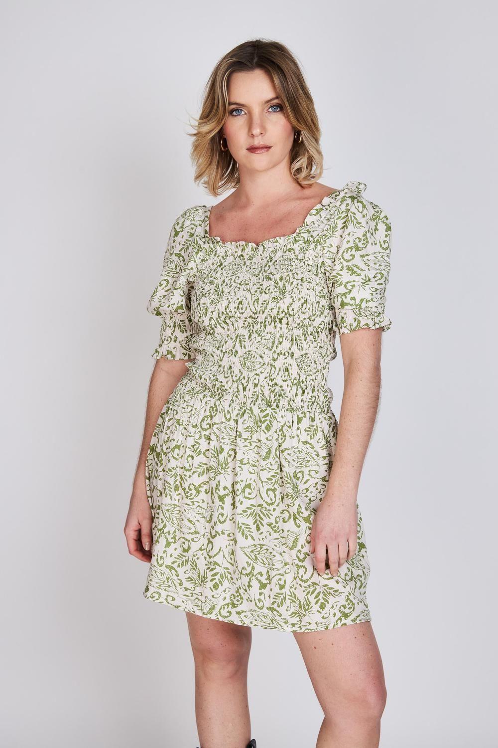 Vestido Manga Globo Magnolia Verde Print Eclipse-0
