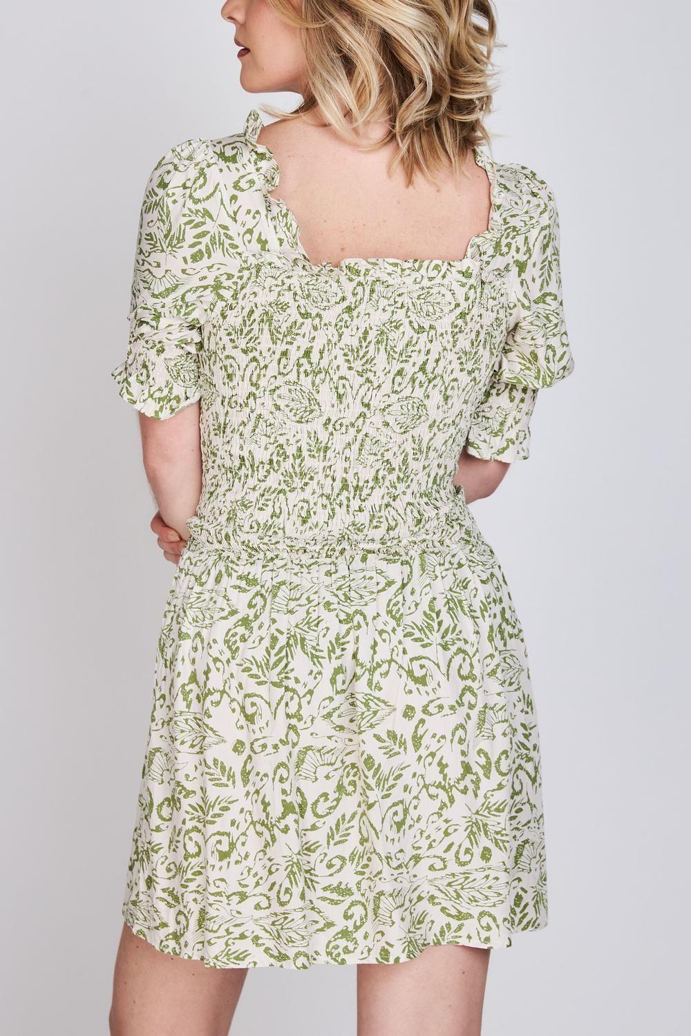 Vestido Manga Globo Magnolia Verde Print Eclipse-1