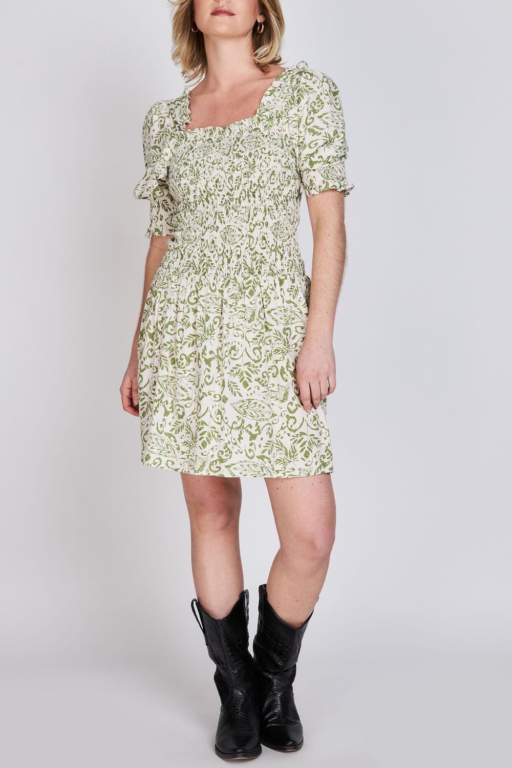 Vestido Manga Globo Magnolia Verde Print Eclipse-3