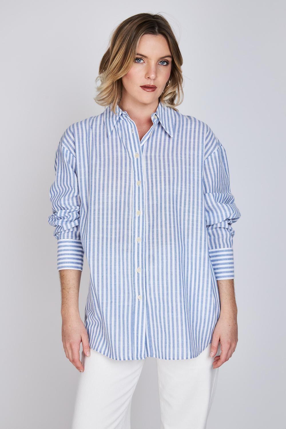 Camisa a Rayas María Celeste/Blanco Eclipse-0