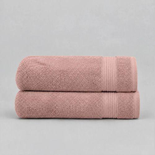 2 Toallas De Baño De Algodon Suaves Grandes 70x140cm 550g Toallon Secado Rapido Rosa Lisa-0