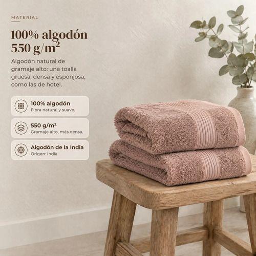 Toalla De Mano 50x90cm Algodón 550g Super Suave Absorbente Beige-4