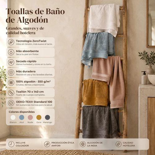 2 Toallas De Baño De Algodon Suaves Grandes 70x140cm 550g Toallon Secado Rapido Gris Lisa-1