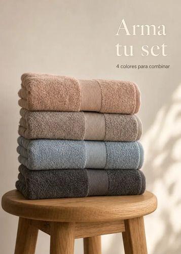 Set 2 Toallas Mano Baño Suave Algodon 100% 50x90cm 550g Seca Rapido Con Colgante Azul-2