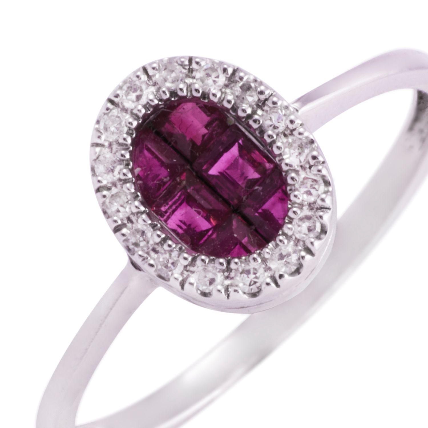 Anillo de Oro Blanco 18kt con Diamantes de 8Pts 60Pts Rubí-1