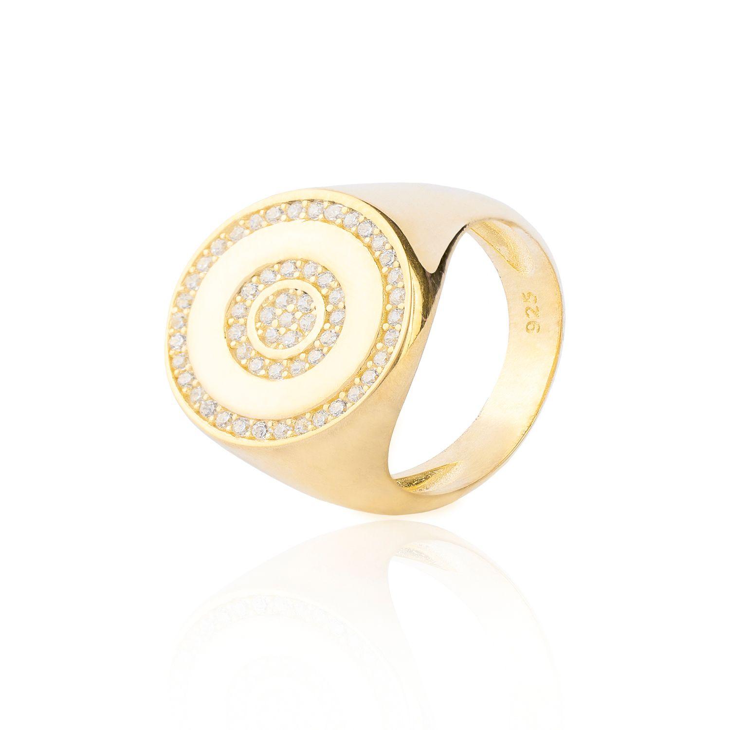 Anillo de Plata Esterlina 925 Circon Central Revestido en Oro 18kt-0