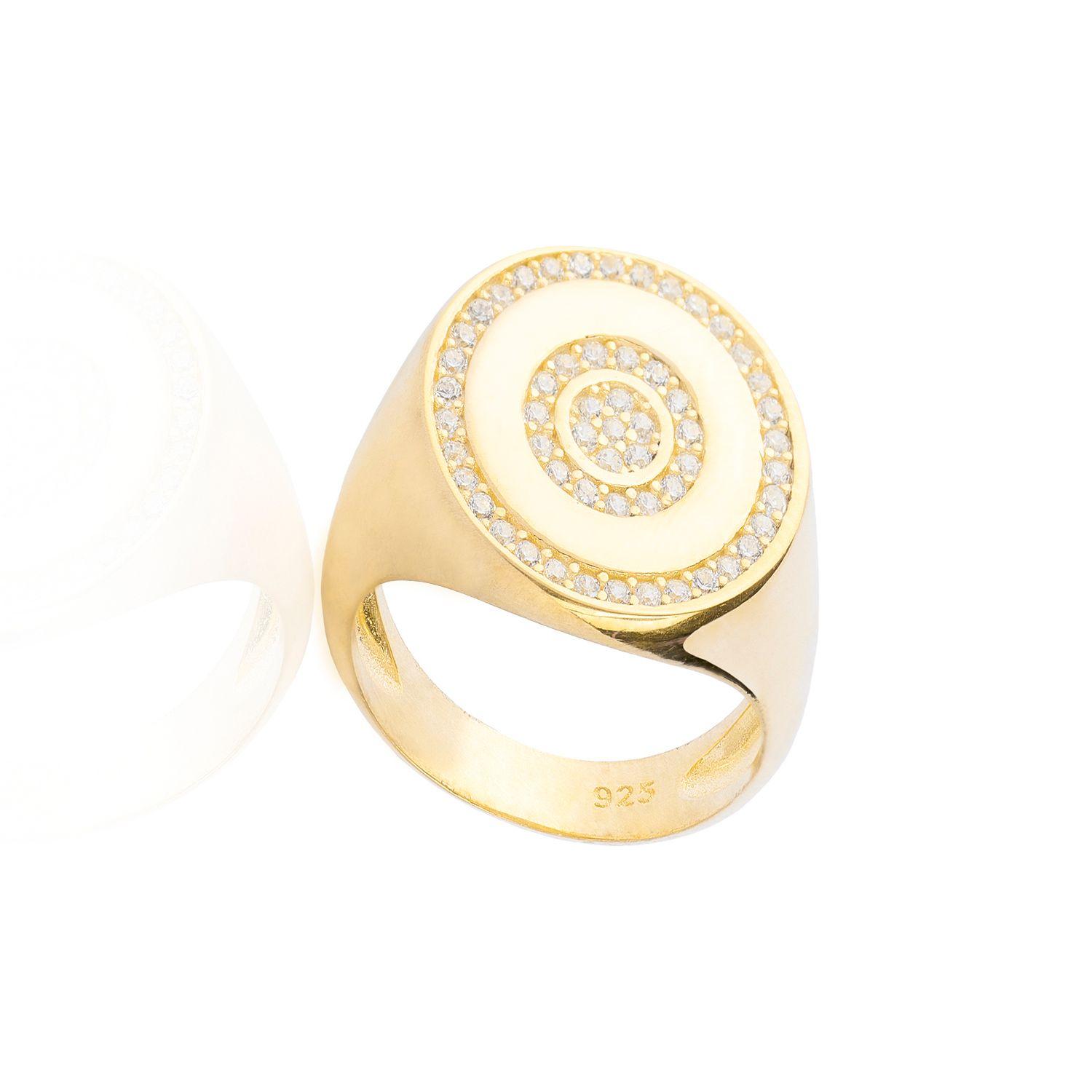 Anillo de Plata Esterlina 925 Circon Central Revestido en Oro 18kt-2