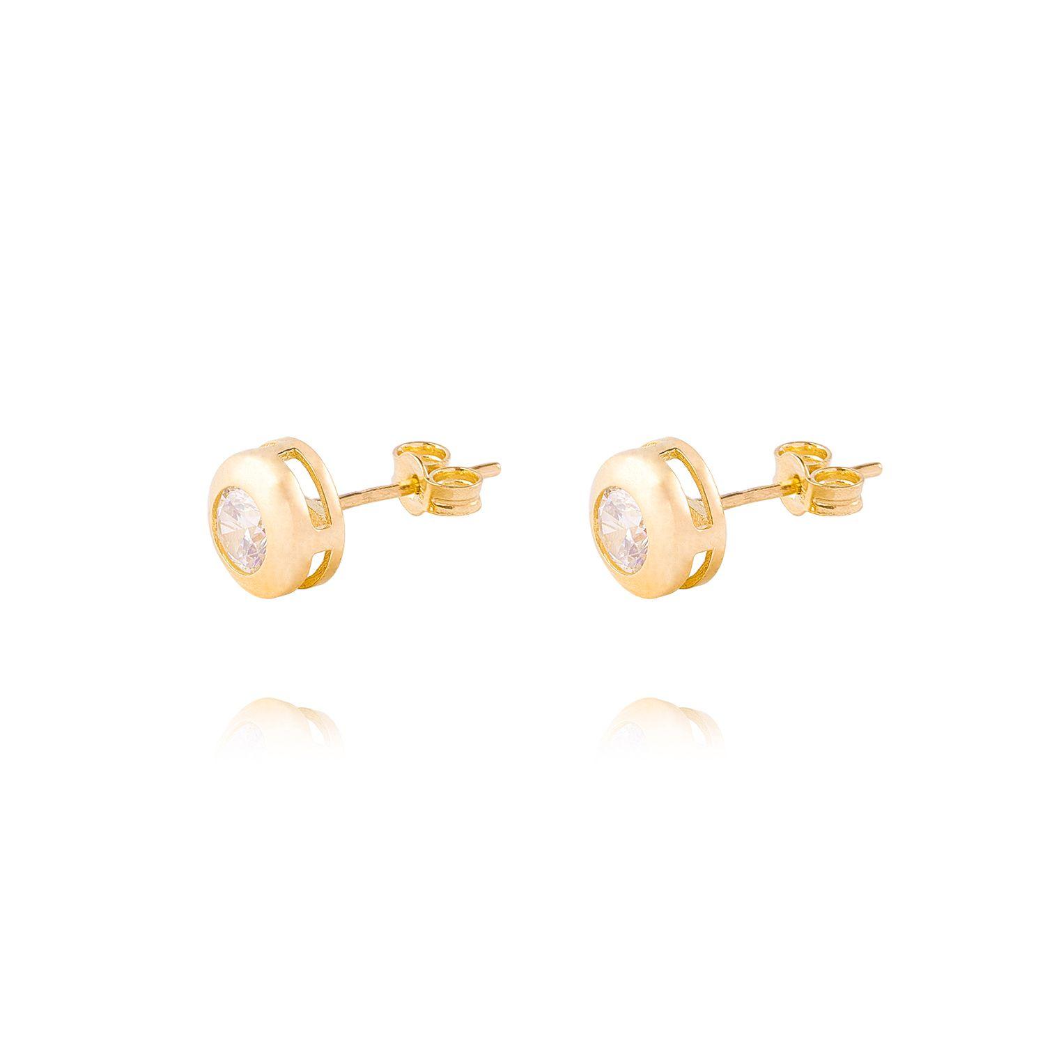 Aros Oro Amarillo 18kt Modelo Punto Luz con Piedra Circonita-0