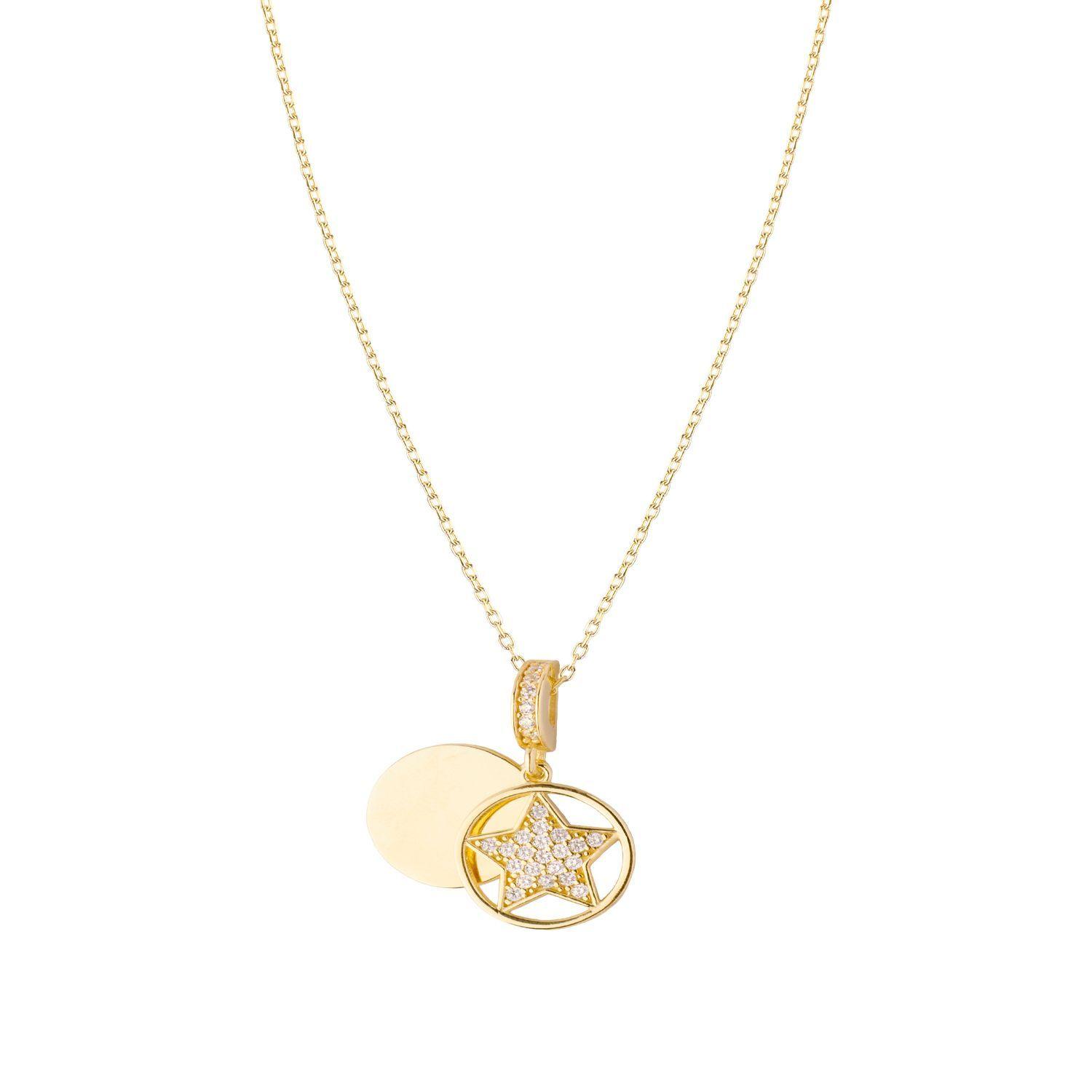 Collar de Plata Esterlina 925 Estrella Circulo Bañado en Oro 18kt-0