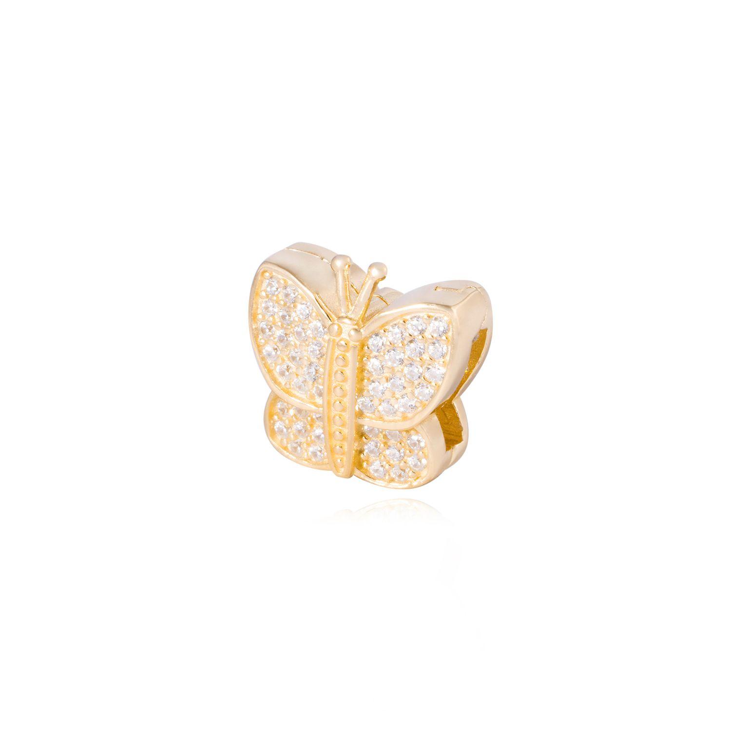 Dije de Plata broche Mariposa con Circonita Revestido en Oro 18kt-1