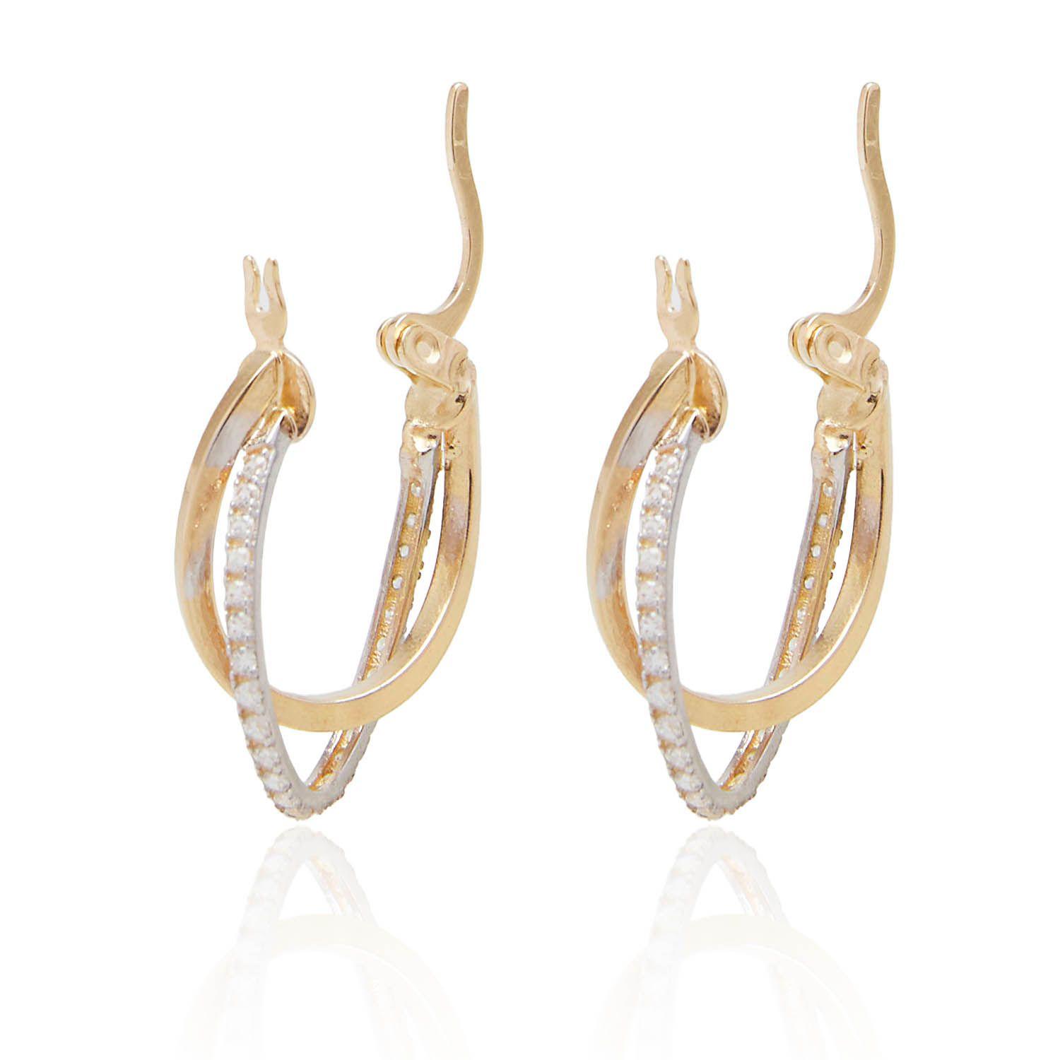 Aros de Oro 18kt Argollas Ovaladas Bicolor Circón-0