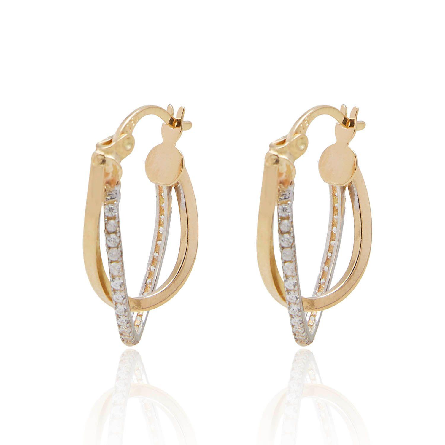 Aros de Oro 18kt Argollas Ovaladas Bicolor Circón-1