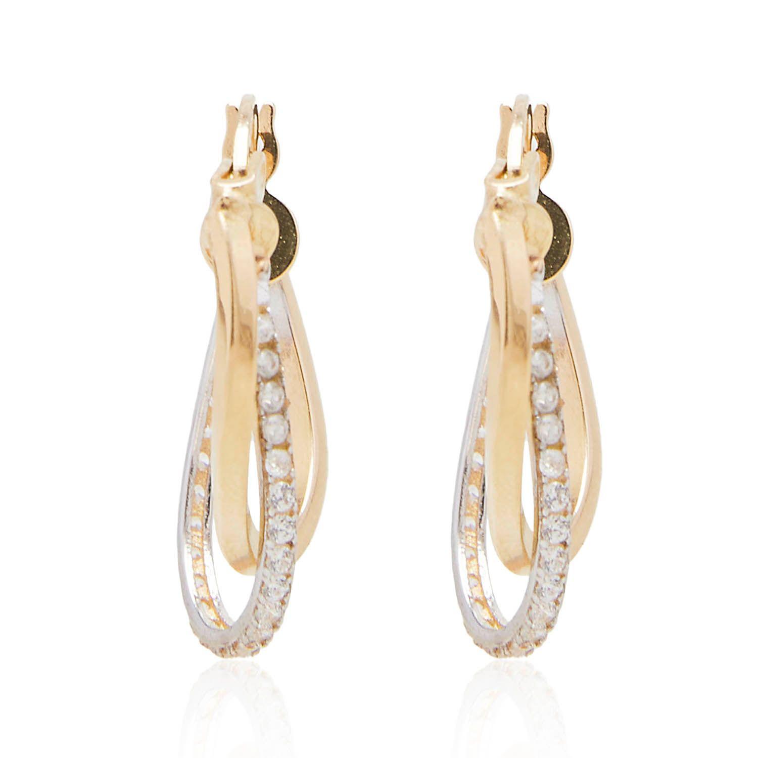 Aros de Oro 18kt Argollas Ovaladas Bicolor Circón-2