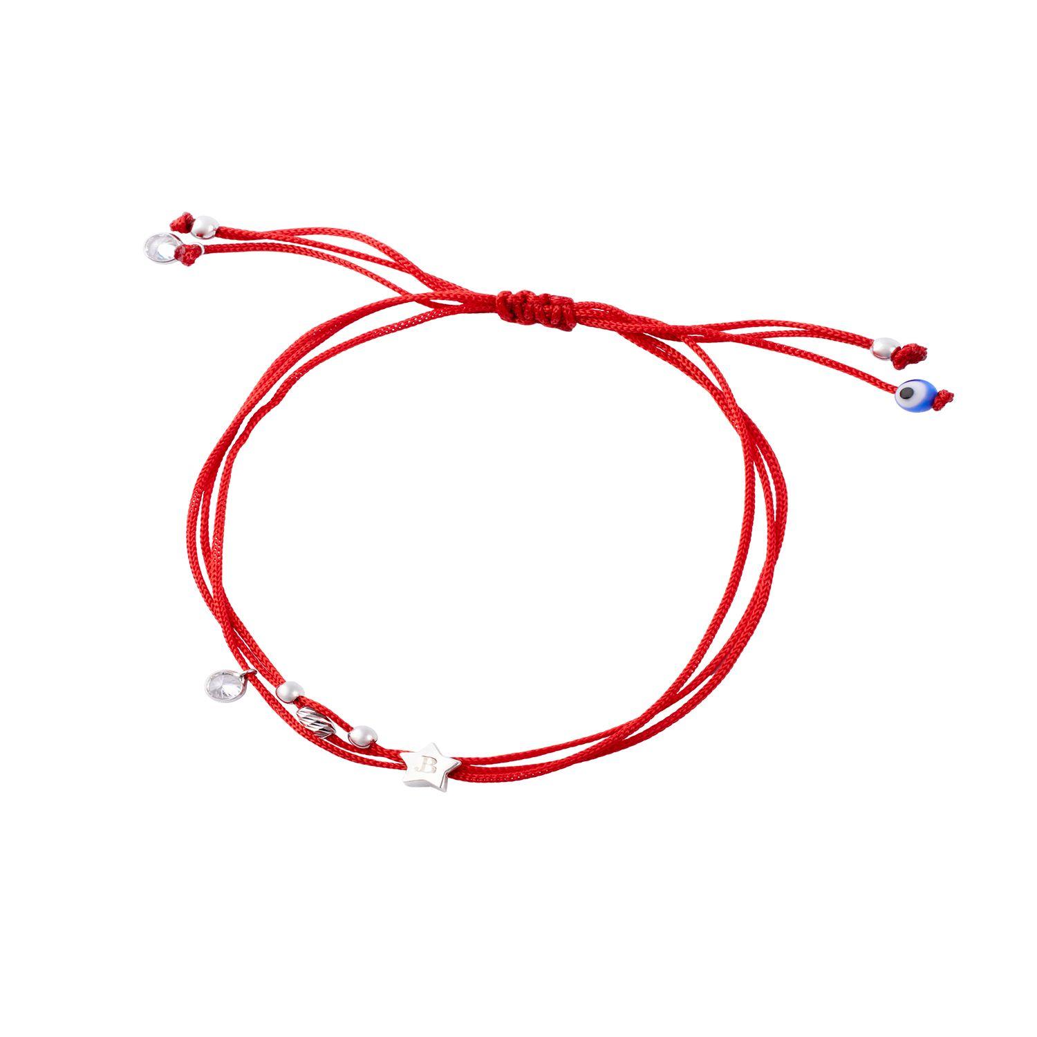 Pulsera Plata Esterlina 925 Hilo Rojo Estrella Ojo Ajustable-0