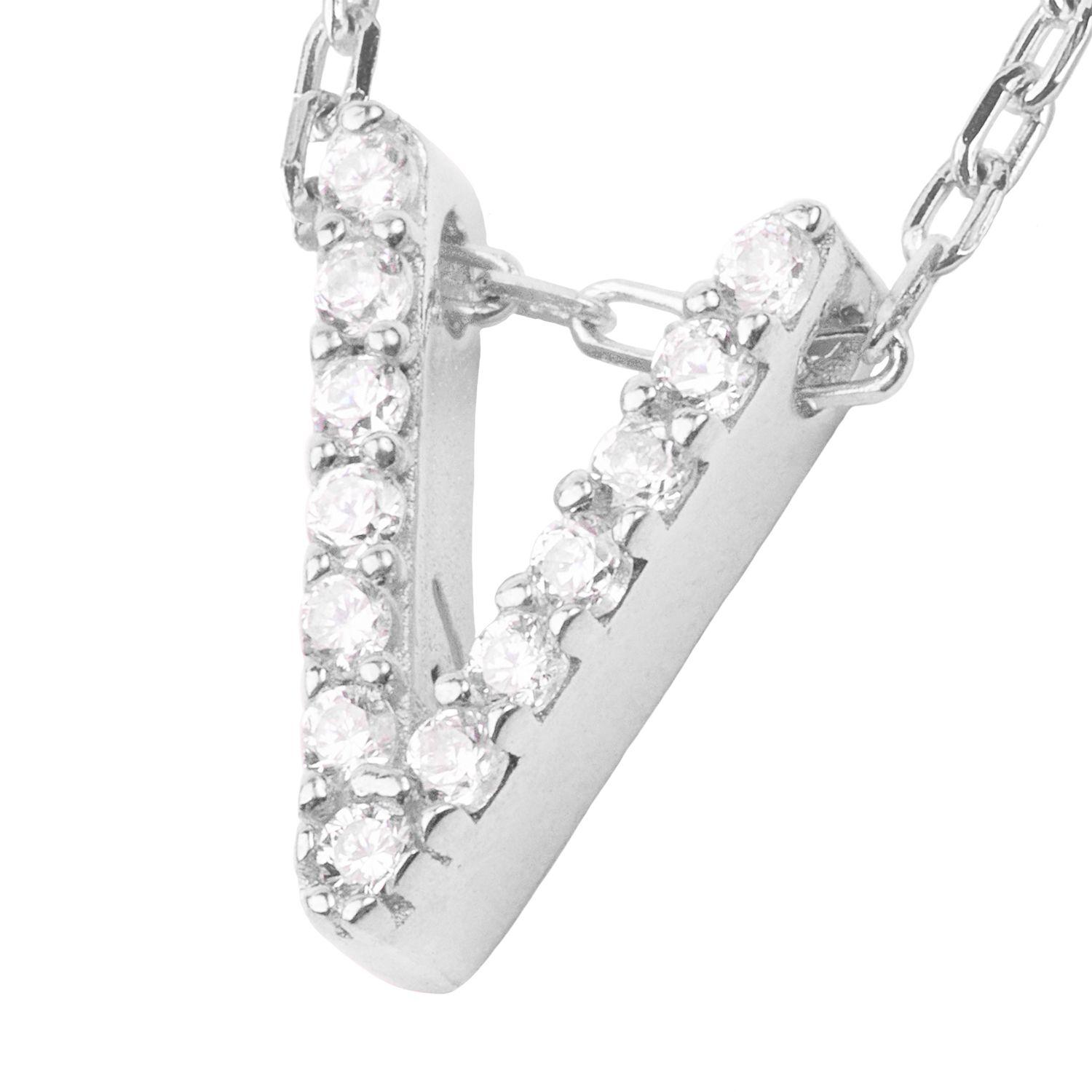 Collar de Plata Esterlina 925 Letra V Circon-2