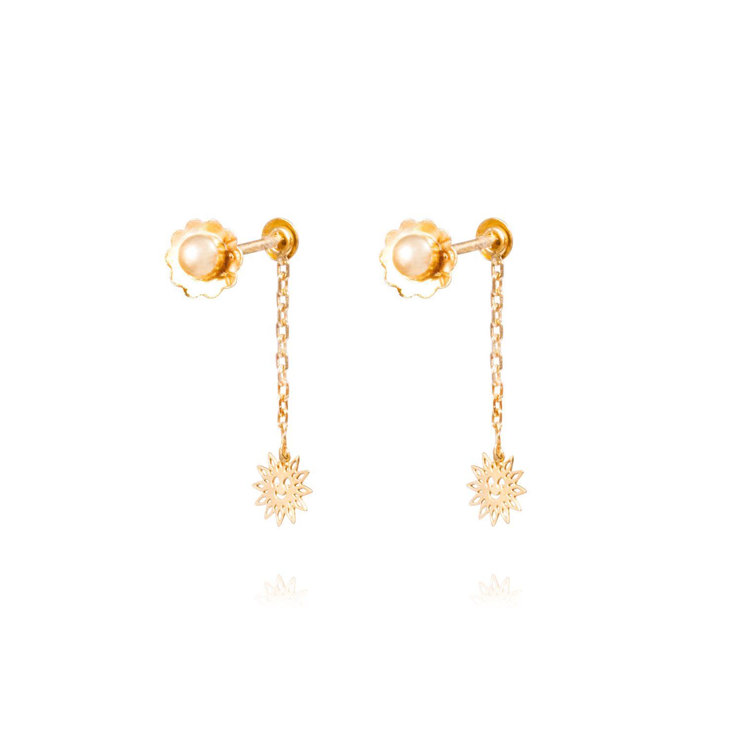 Aros Oro Amarillo 18kt Colgantes Sol Feliz-2
