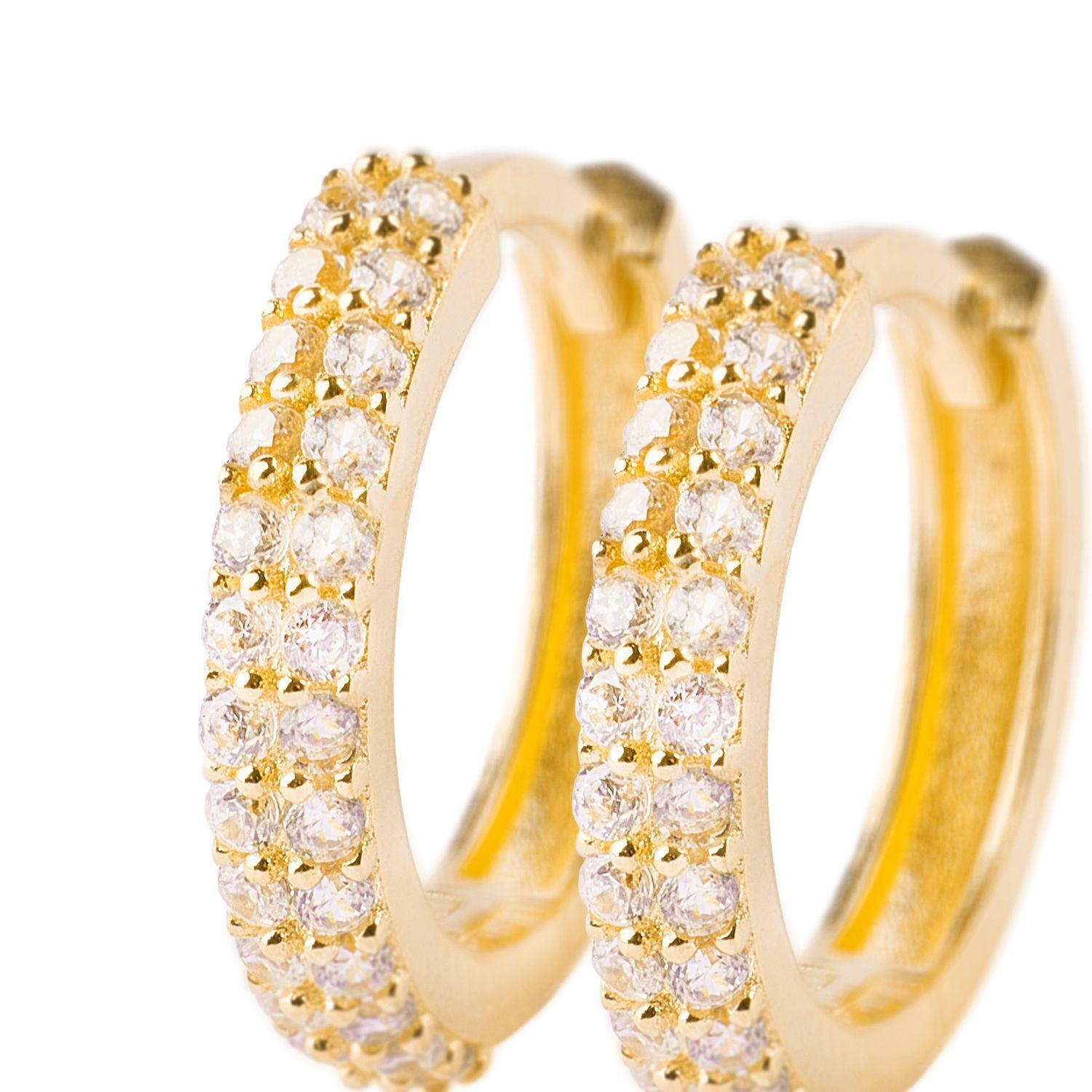 Aros de Oro 18kt Argollas Circon 11mm 9329-1