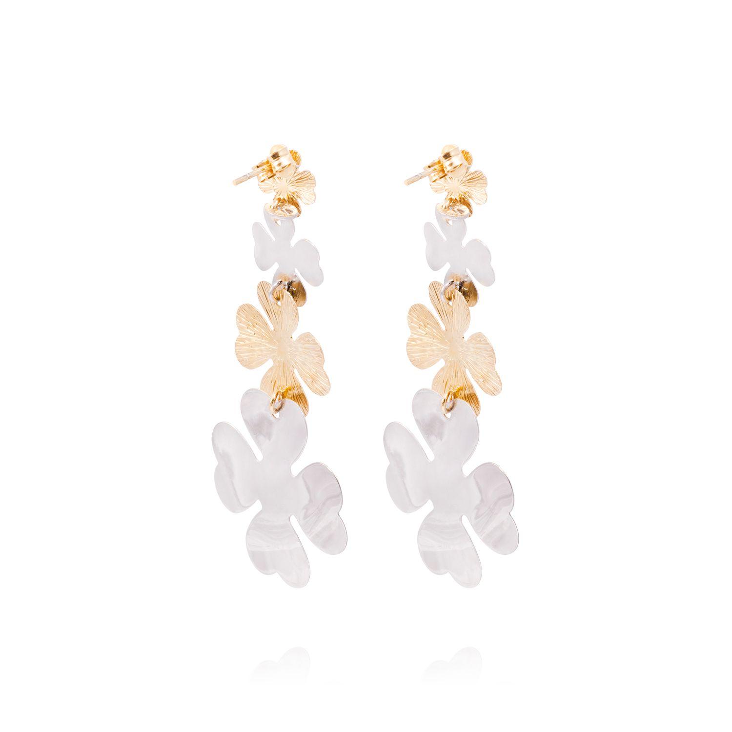 Aros de Plata Esterlina 925 Trebol Bicolor Revestido en Oro 18kt-2