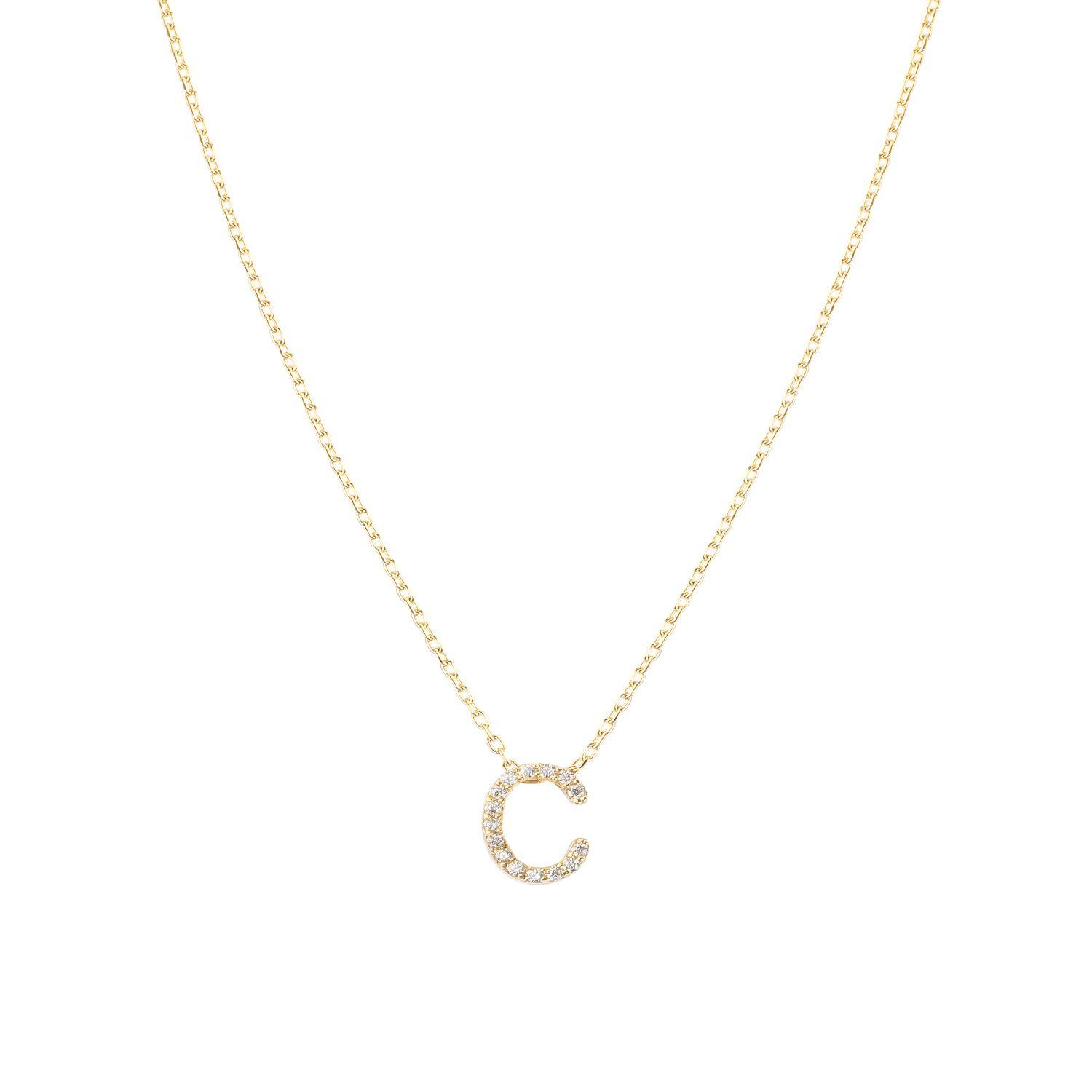 Collar de Plata Esterlina 925 Letra C Circon Revestido en Oro 18kt-0