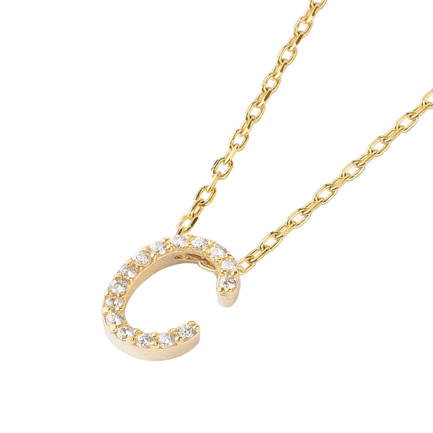 Collar de Plata Esterlina 925 Letra C Circon Revestido en Oro 18kt-1