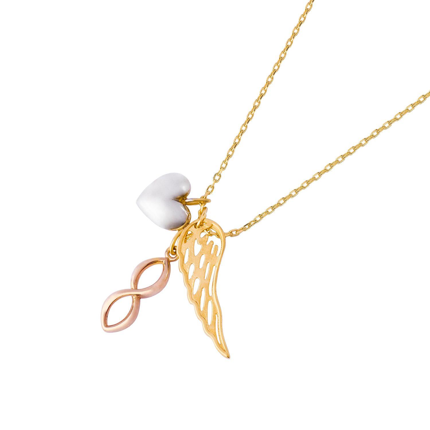 Collar de Oro 18kt Ala Corazon Infinito-0