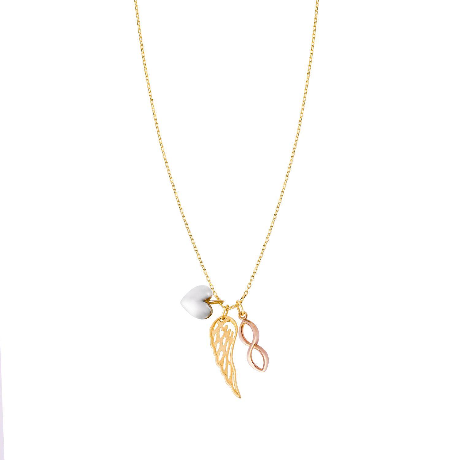 Collar de Oro 18kt Ala Corazon Infinito-1