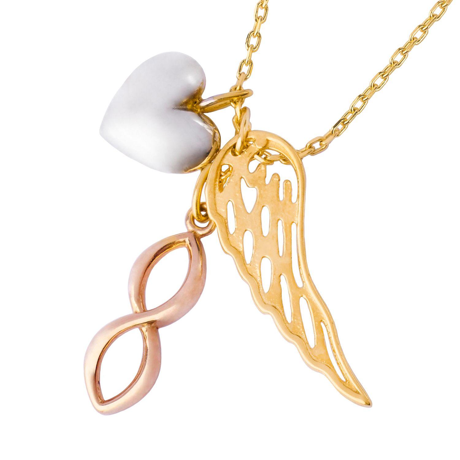 Collar de Oro 18kt Ala Corazon Infinito-2