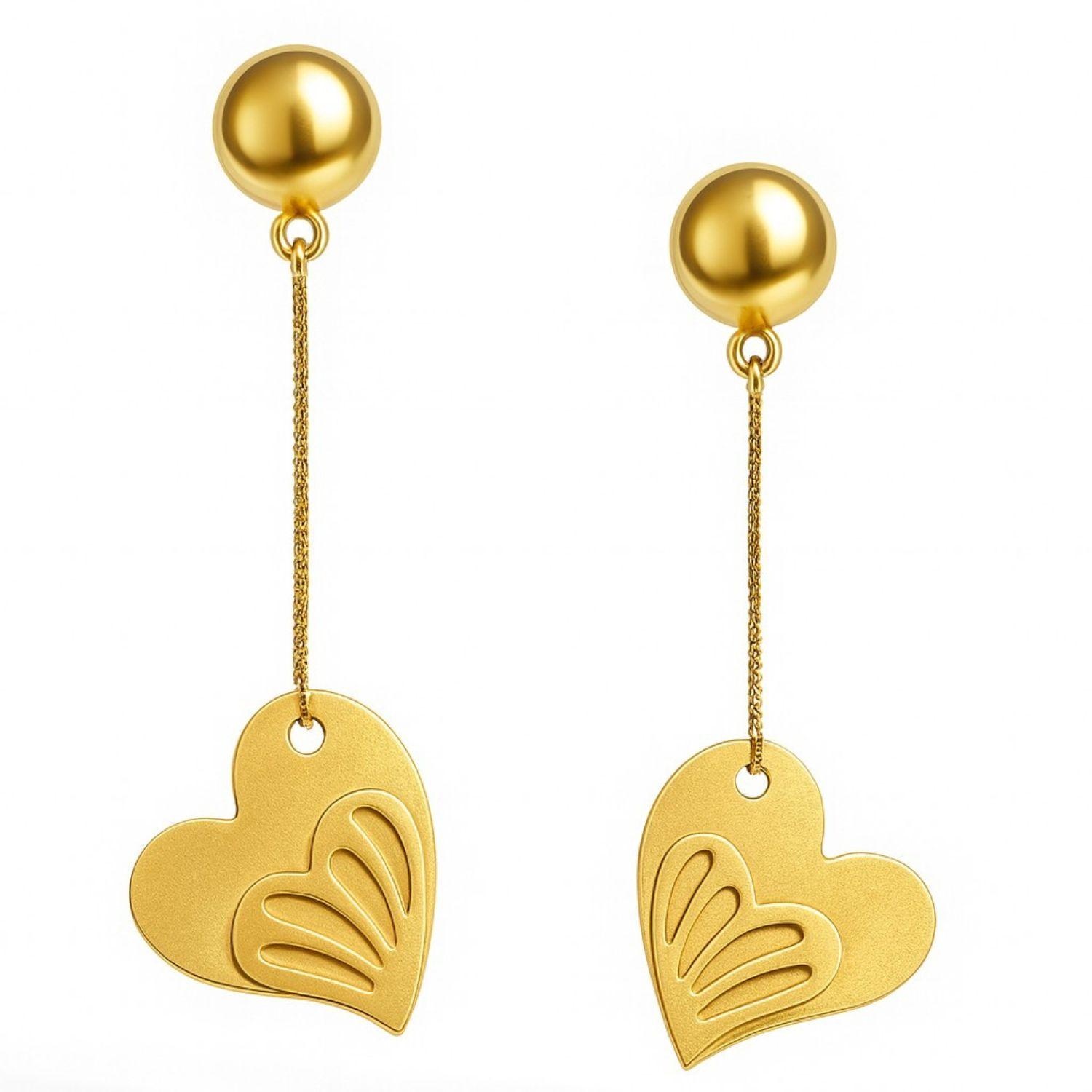 Aros Oro Amarillo 18kt Corazones Colgantes-2