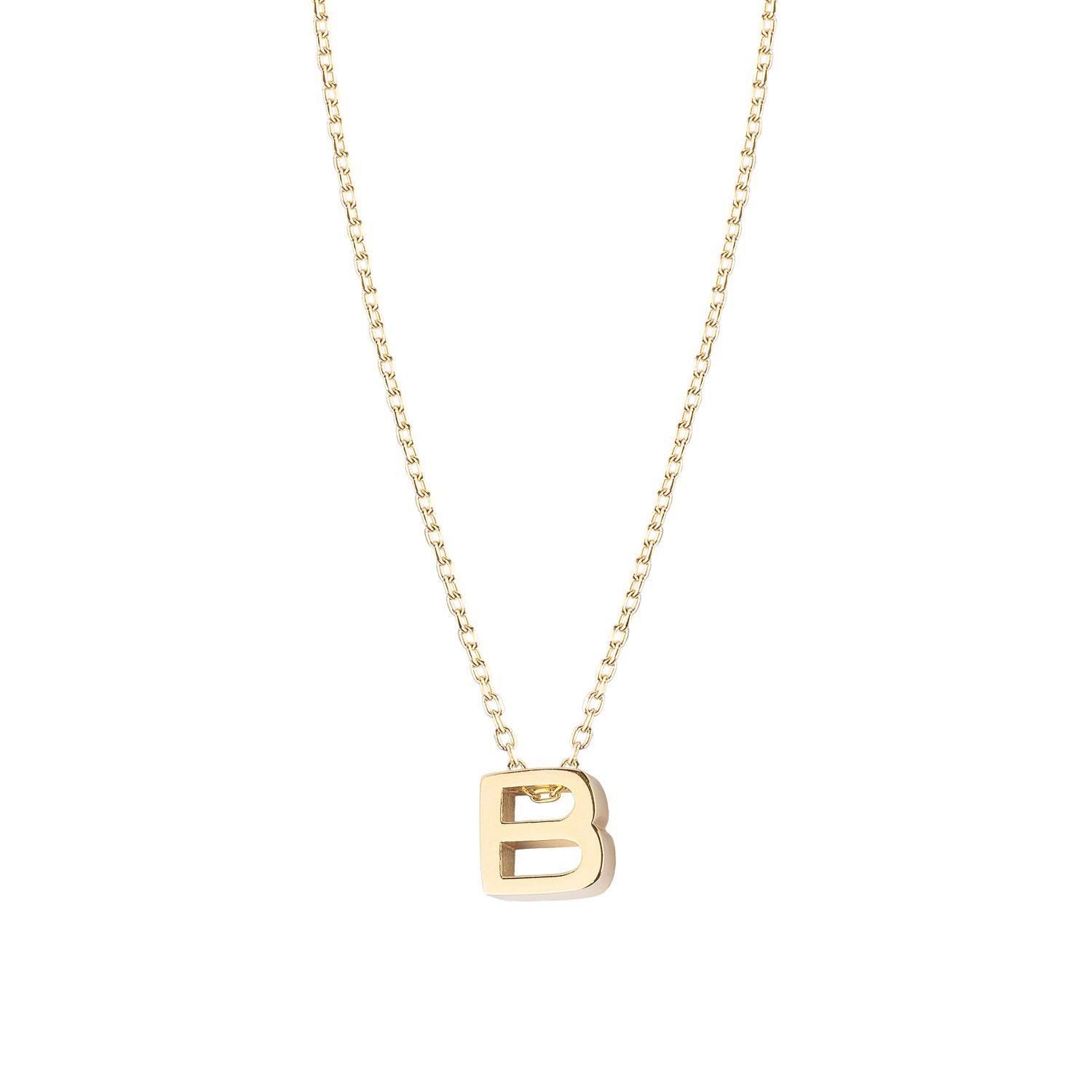 Collar de Plata Esterlina 925 Letra B Revestido en Oro 18kt-2