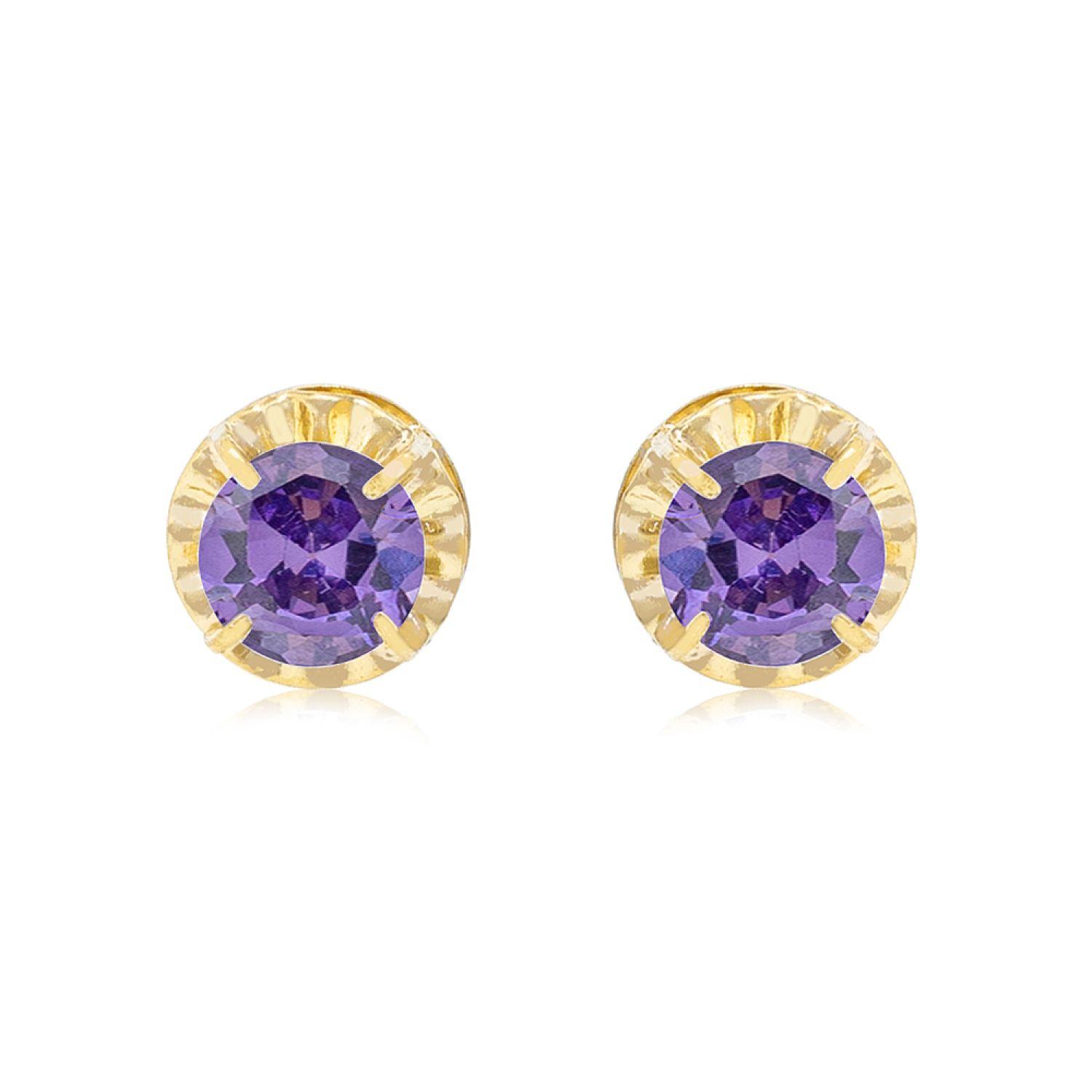 Aros de Oro 18kt Chatón Amatista Circonita 3mm-2