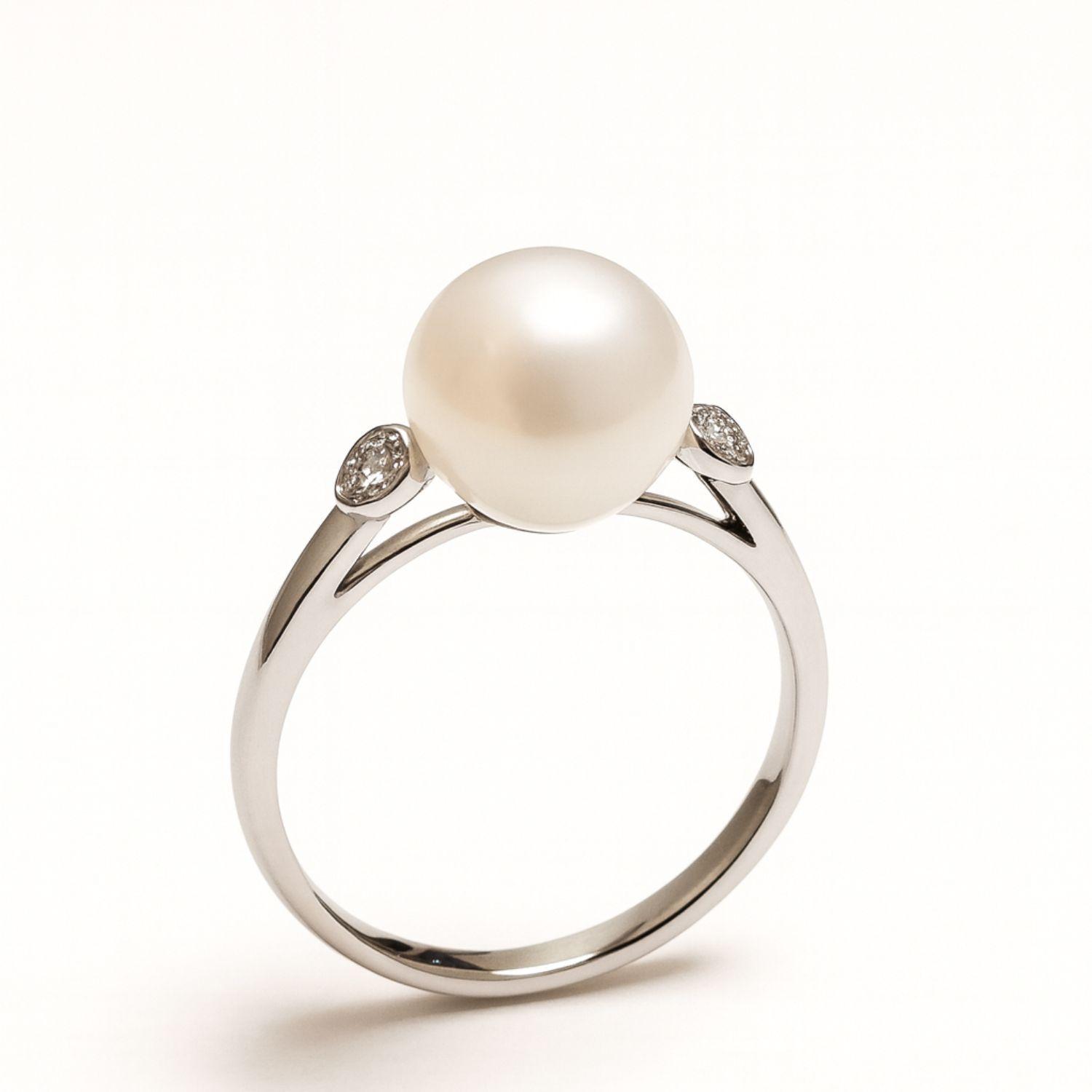 Anillo Oro Blanco 18kt Diamantes 6 Pts. Más Perla Cultivada-2
