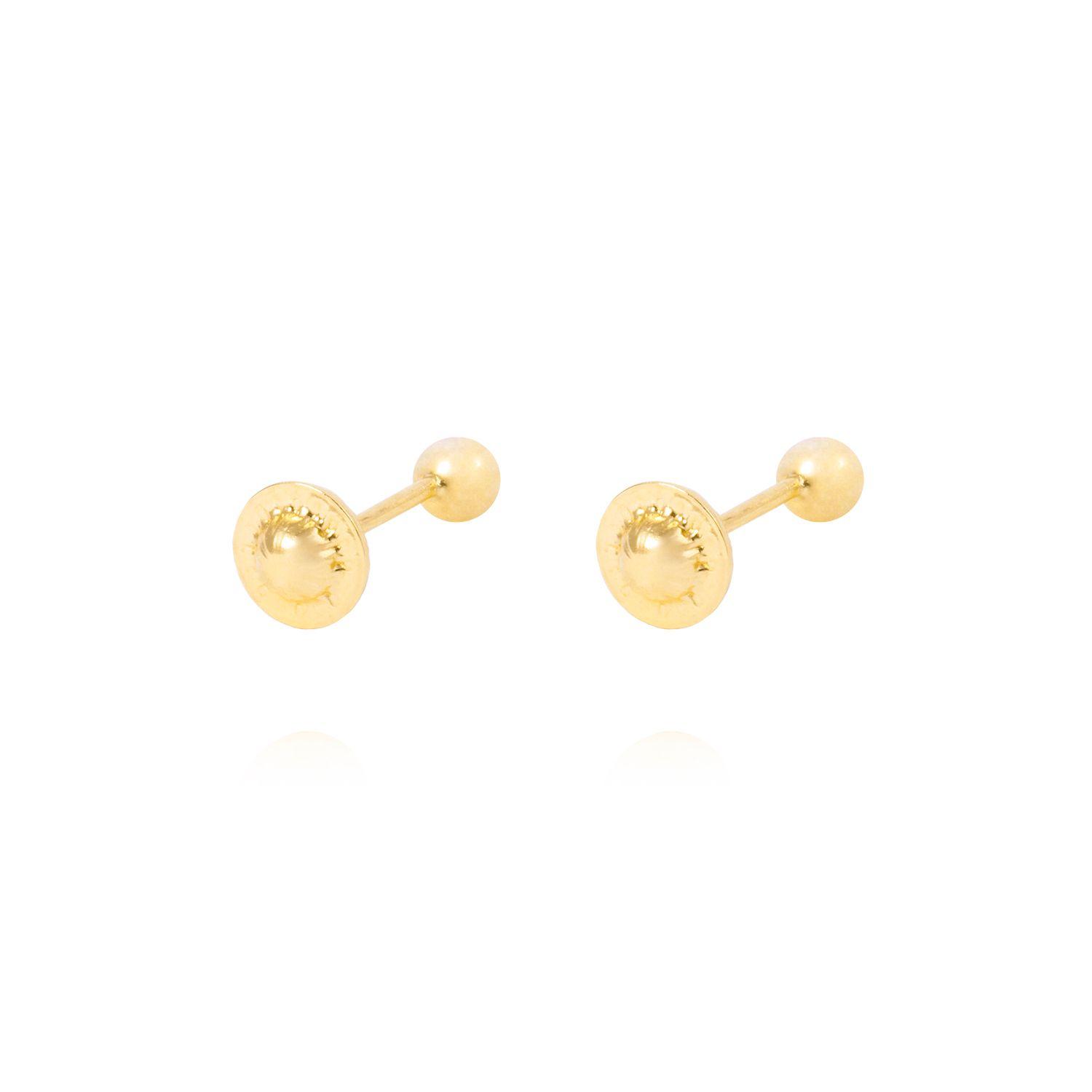 Aros de Oro 18kt Bolita Tornillo Hilo 3mm-2