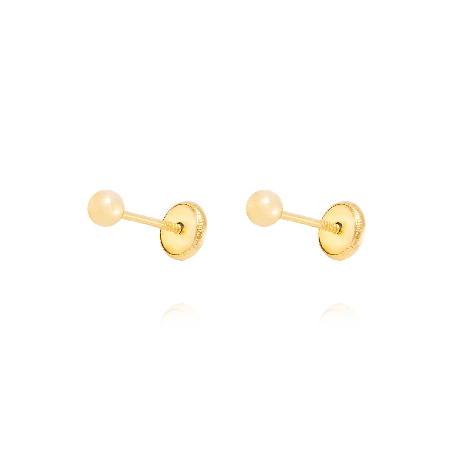 Aros de Oro 18kt Bolita Tornillo Hilo 3mm-0