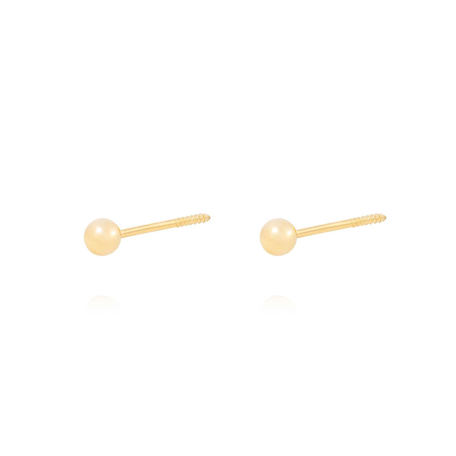 Aros de Oro 18kt Bolita Tornillo Hilo 3mm-1
