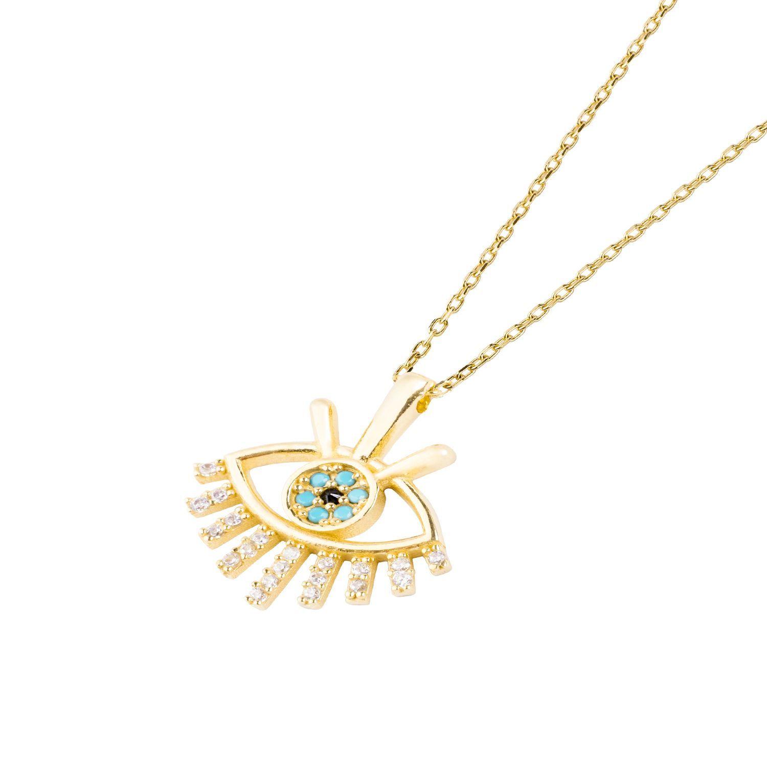 Collar de Plata Esterlina 925 Ojo Circon Revestido en Oro 18kt-2