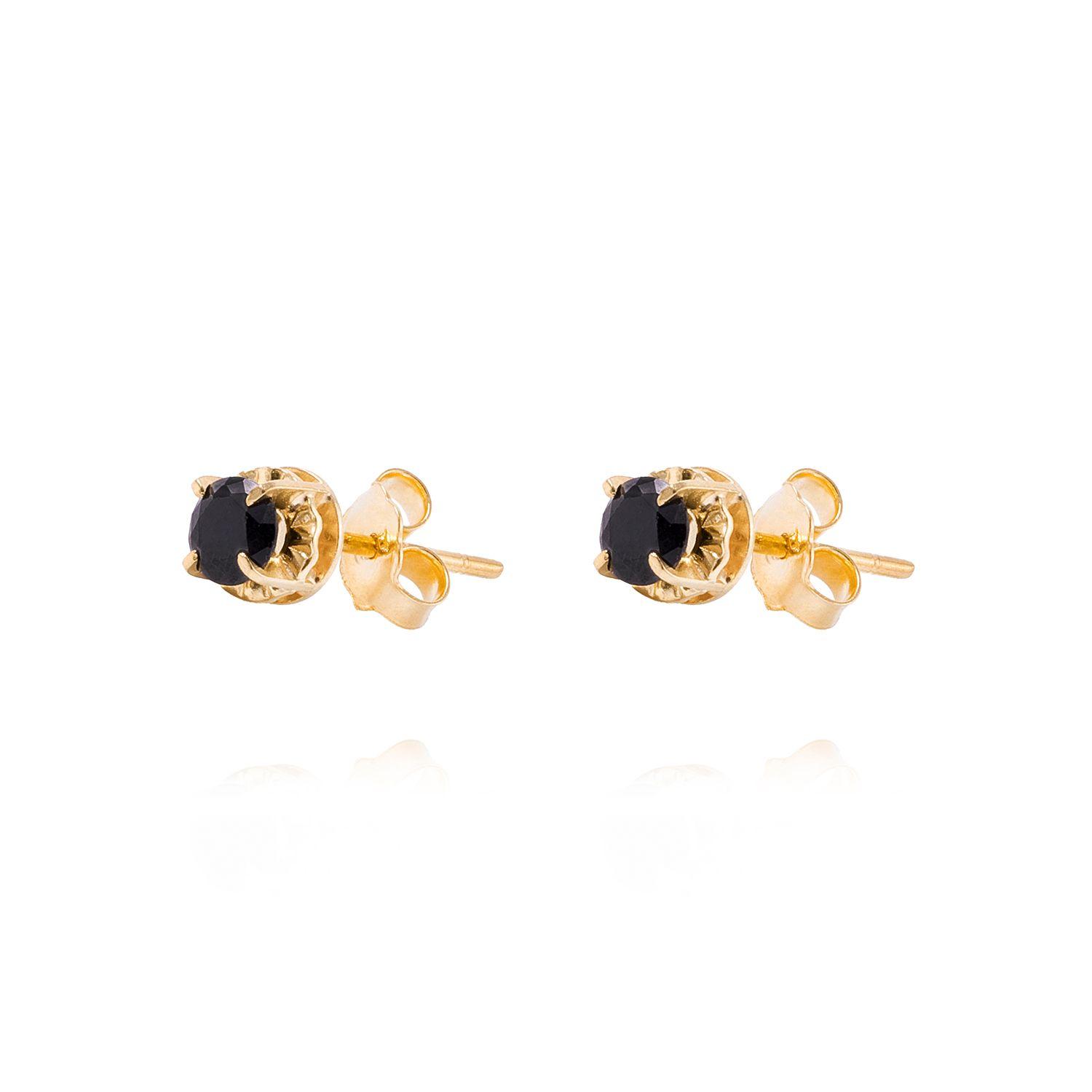 Aros de Oro 18kt Circon Onix 4mm Joyas Barón