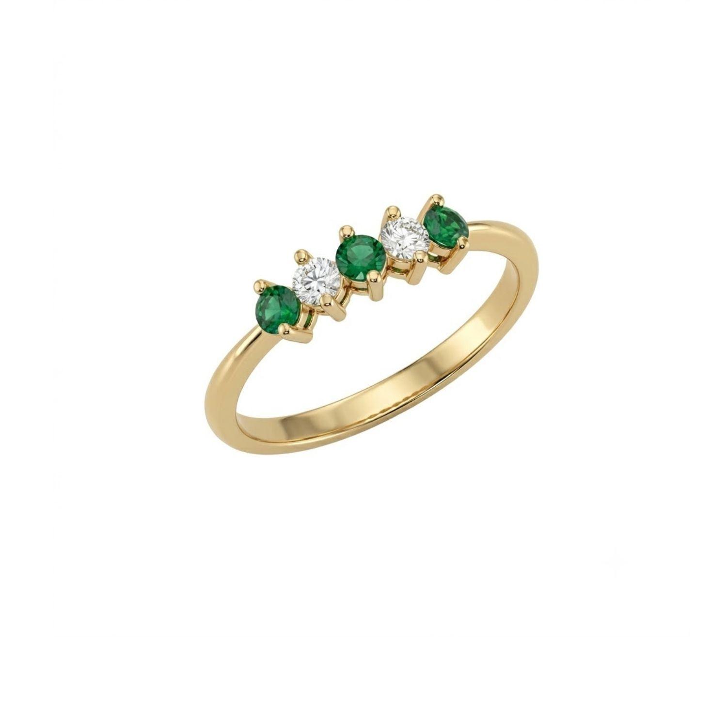Anillo Oro Miel 18kt Cinco Piedras con Circonita Esmeraldina-2