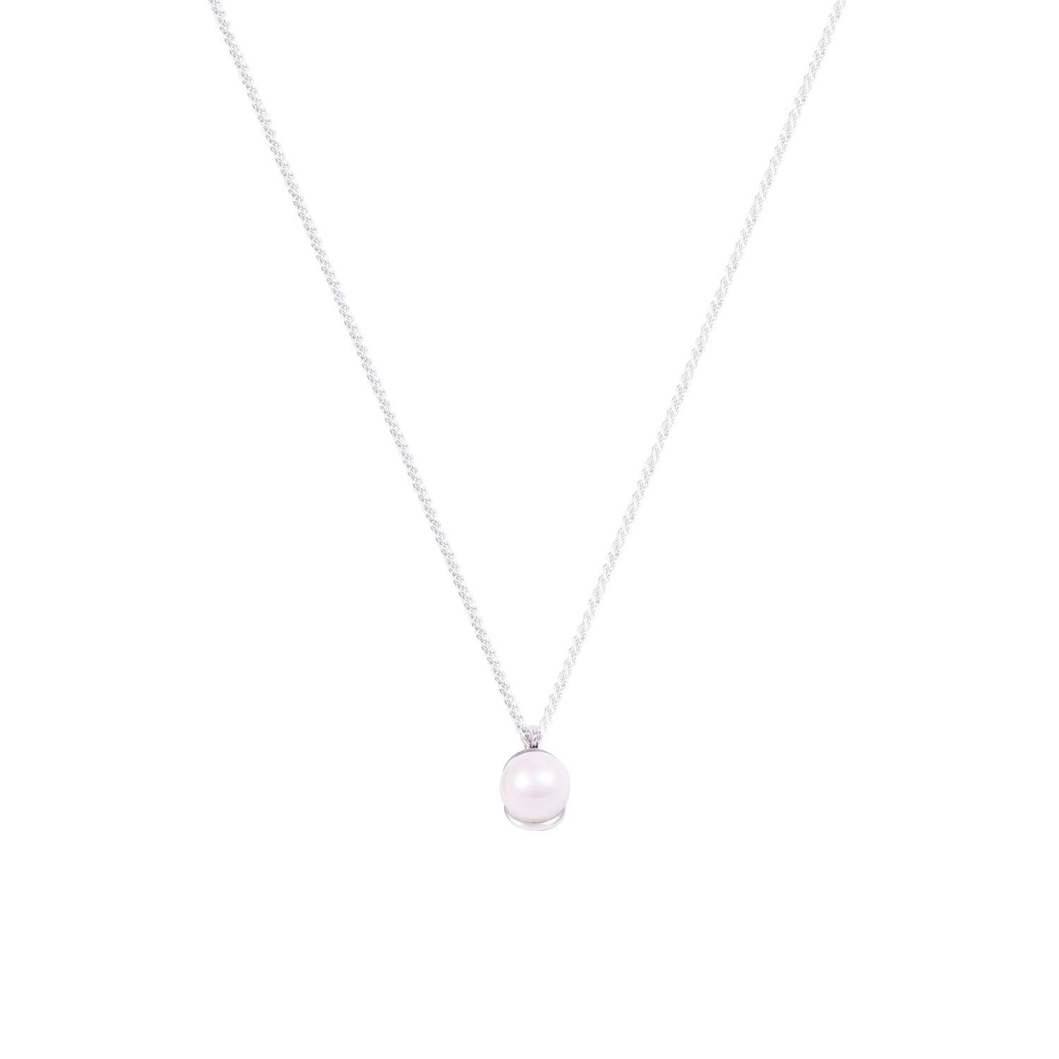 Colgante Oro Blanco 18kt Perla 10 mm Diseño Trébol-2