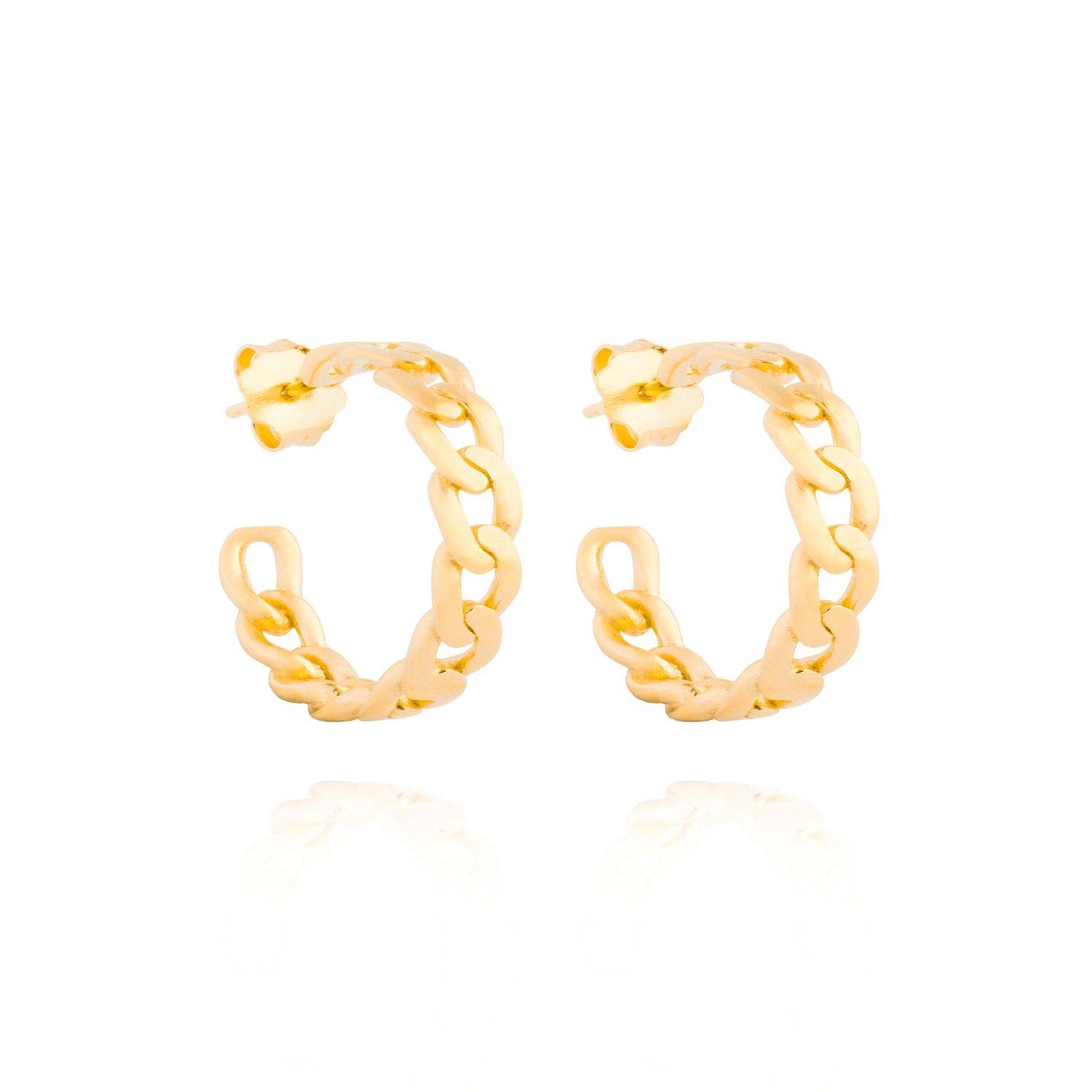 Aros de Plata Esterlina 925 Argollas Groumet Revestido en Oro 18kt-2