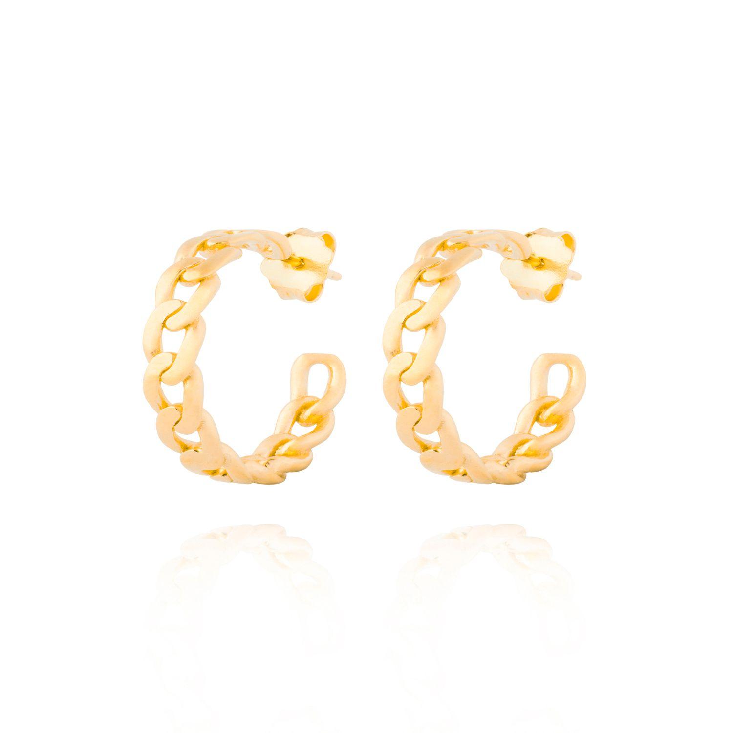 Aros de Plata Esterlina 925 Argollas Groumet Revestido en Oro 18kt-0