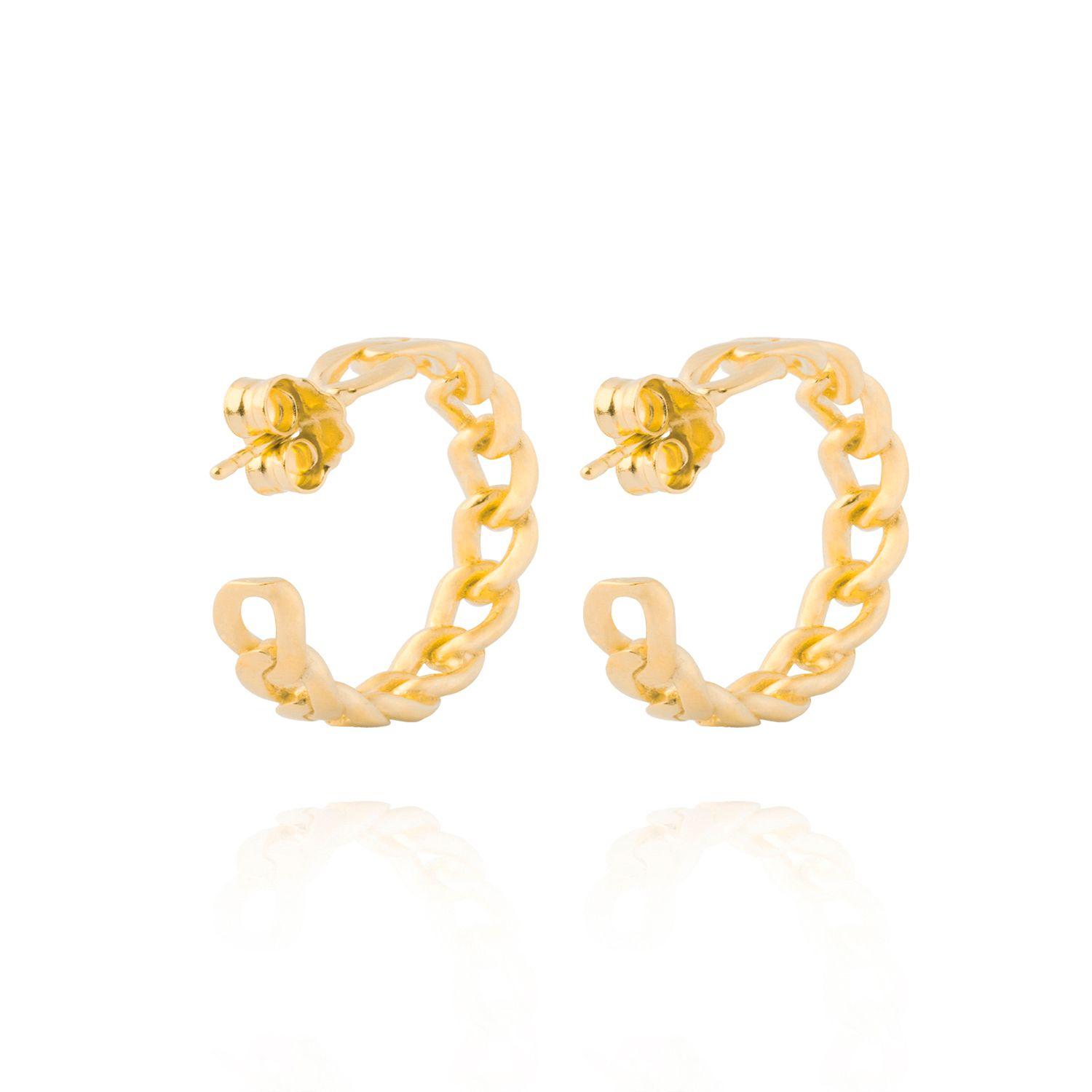 Aros de Plata Esterlina 925 Argollas Groumet Revestido en Oro 18kt-1