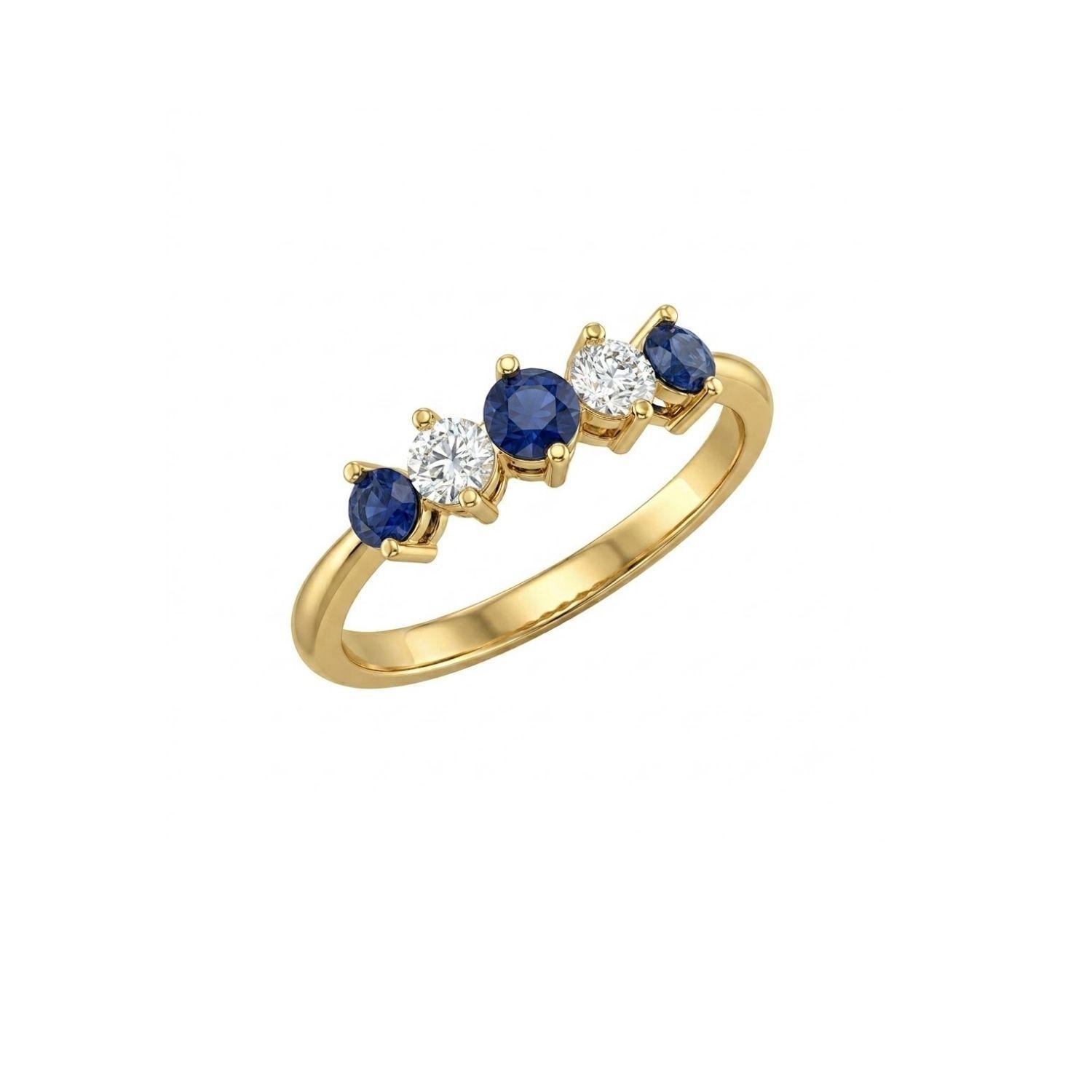 Anillo Oro Miel 18kt Cinco Piedras con Circonita Zafiro-2