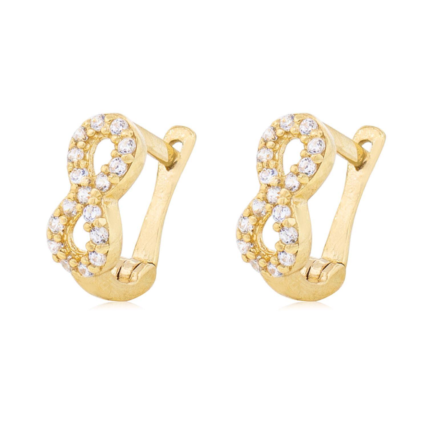 Aros Oro Amarillo 18kt Argollas Infinito con Circonitas-1