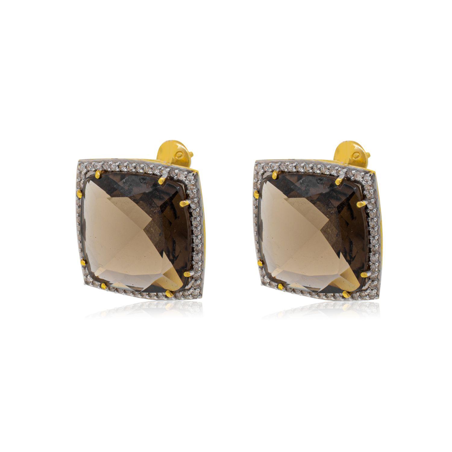Aros de Diamante en Oro de 18 Kt Quarzo Fume-2