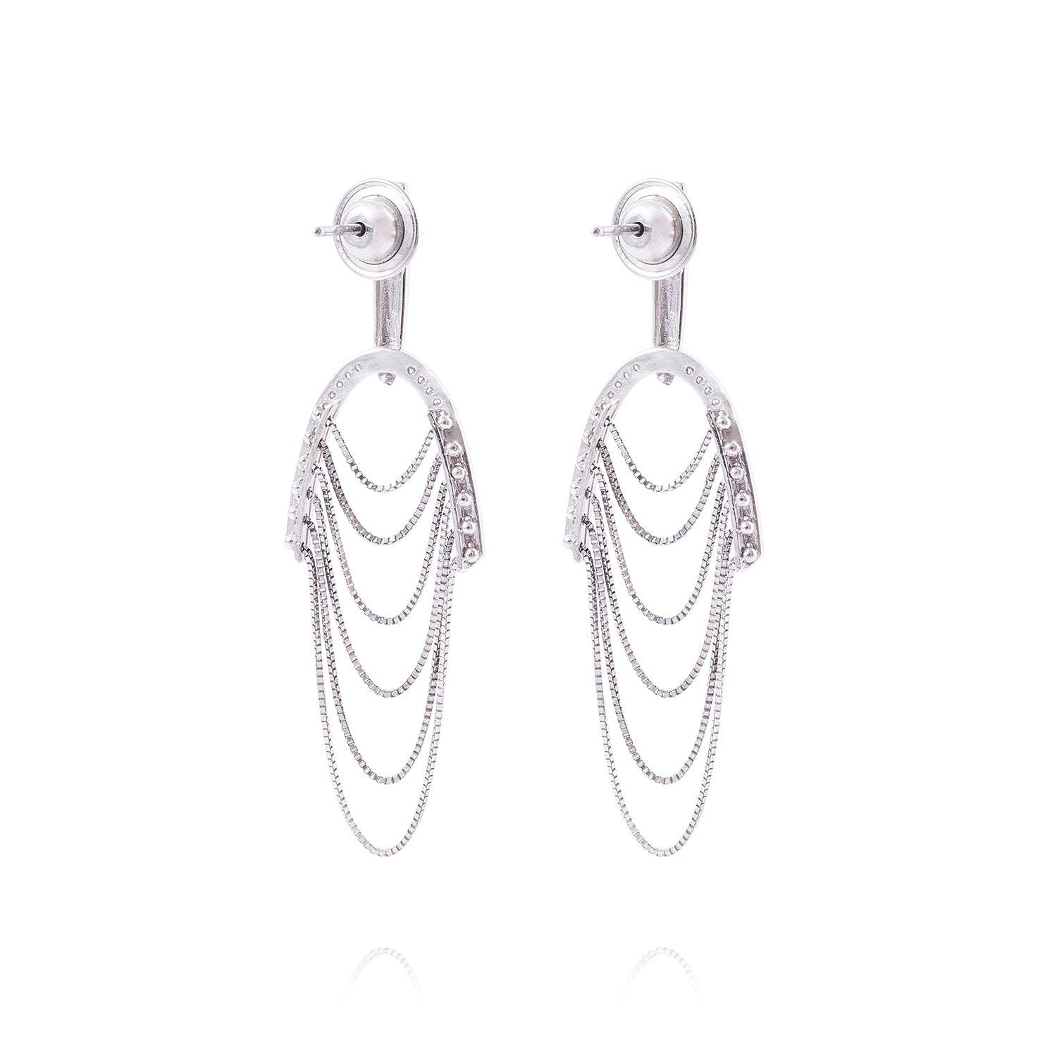 Aros Oro Blanco 18kt Colgantes Cadenas y Diamante de 28 pts-2