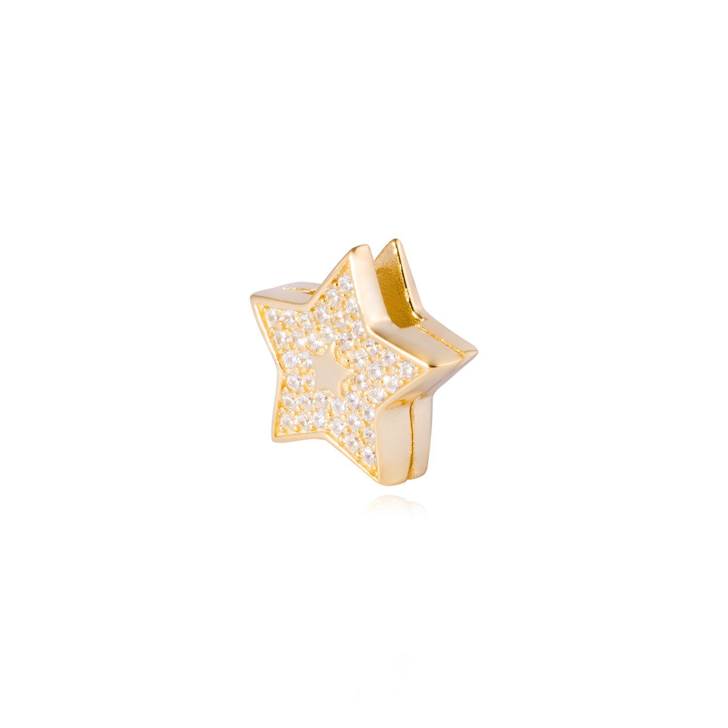 Dije de Plata broche Estrella con Circonita Revestido en Oro 18kt-1