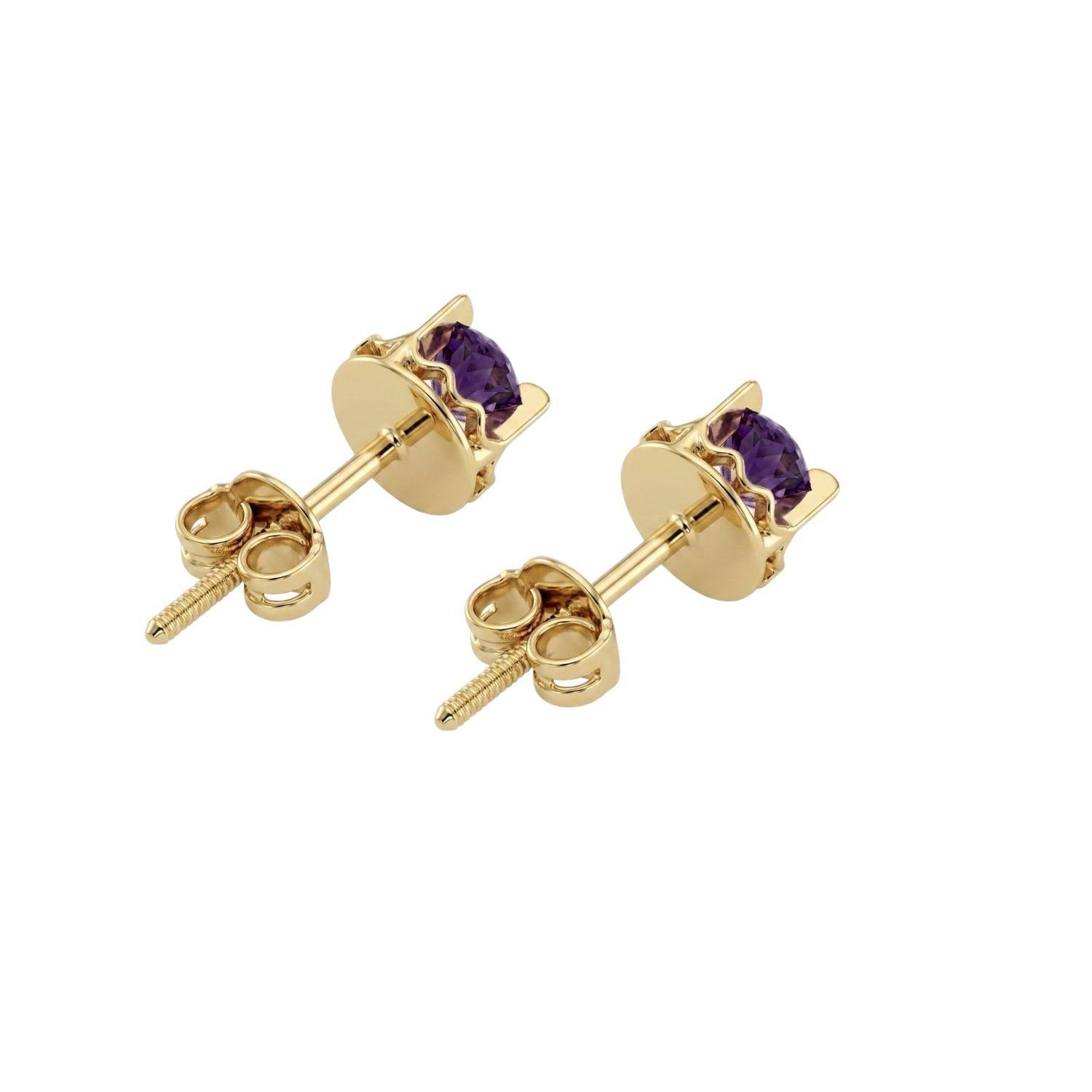 Aros Oro Miel 18kt Chaton Redondo de Amatista 5mm-1